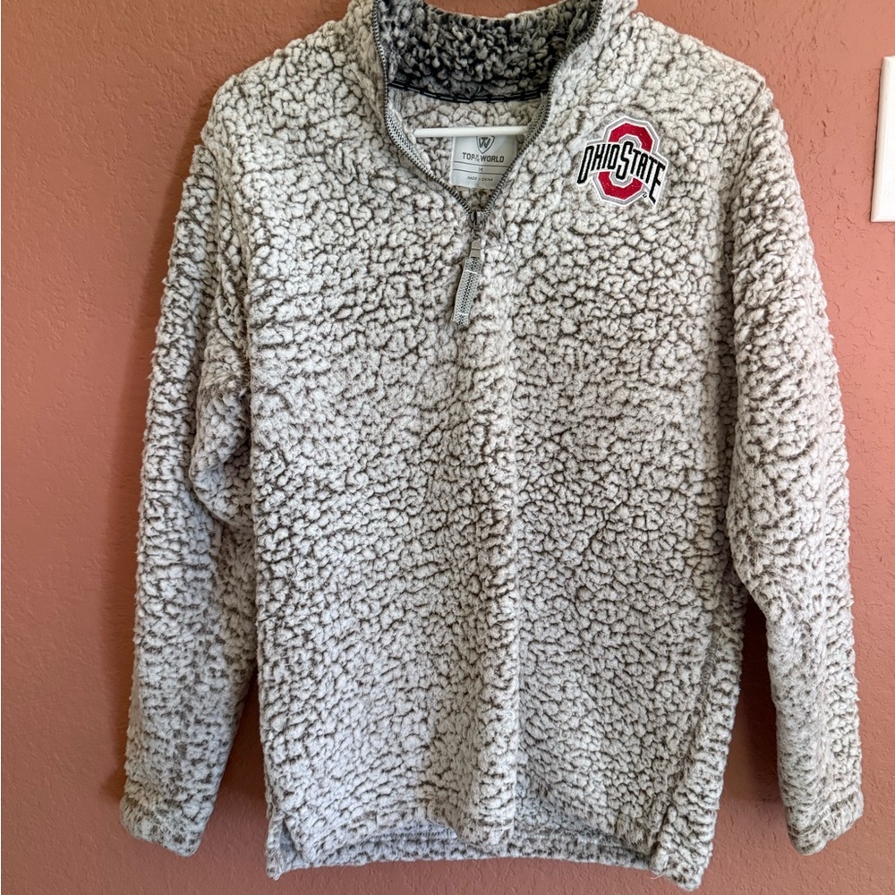 Gray Zip Up Sherpa Sweater with Fuzzy Texture